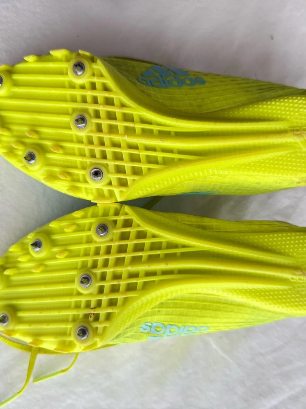 adidas adizero Finesse‎ Track Metal Spike Cleat Mens Yellow Aqua Used 5